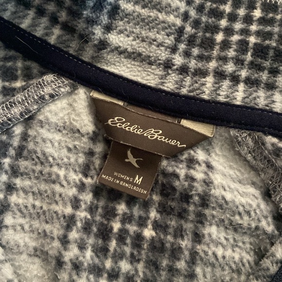Eddie Bauer Fleece Collar Placket Zip Up Sky Blue Plaid Pullover Medium M - Picture 3 of 4